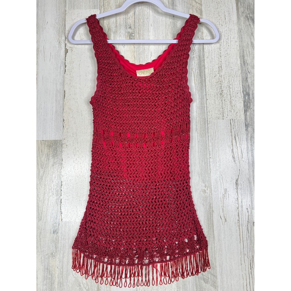 Y2K Vintage Cache Crochet Tank Top Dress  Beaded Art Deco Flapper Gatsby Etherea